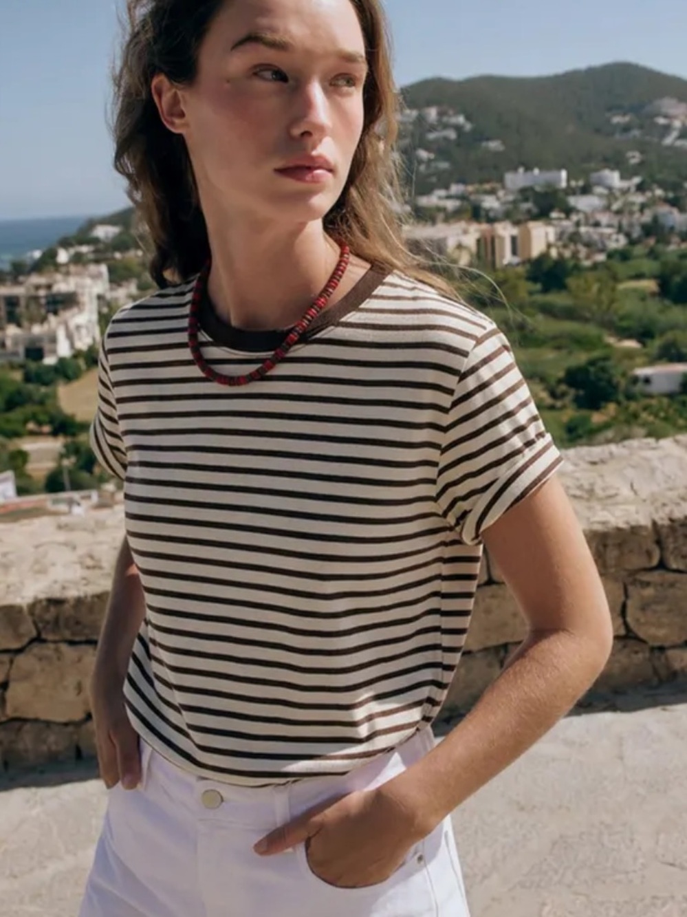 Zara Rustic Cotton T-Shirt in Cream and Black